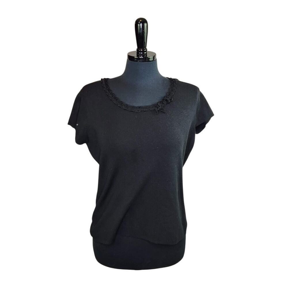 Uniform Woman John Paul Richard Silk Blend Knit Top Black Rosette 1X